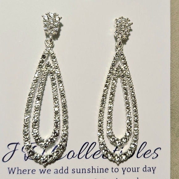 Jewelry - Silver Plated CZ Dangle Stud Earrings